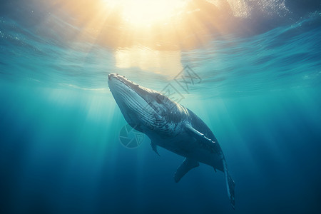 生命源于海洋蓝色幻境中的鲨鱼背景