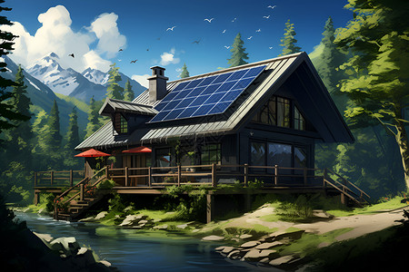 绿林中的太阳屋背景图片