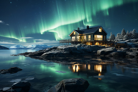 北极天空中美丽的极光背景图片