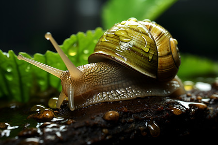 带有水滴的蜗牛背景图片