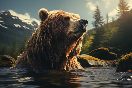 洗澡熊山谷里沐浴的熊背景