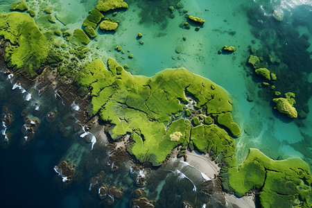 俯拍绿色海湾高清图片