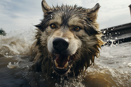 河水中的狼背景图片