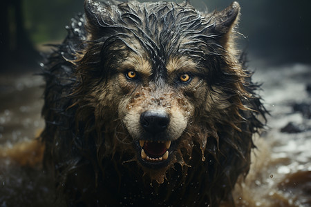 满身泥泞的狼背景图片