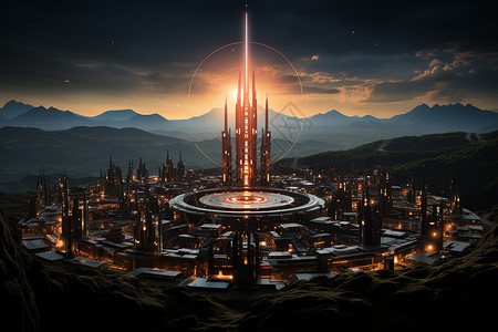 光下的未来之城背景图片
