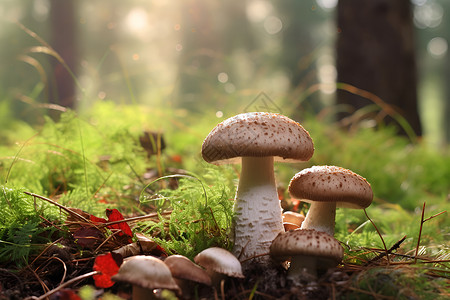 森林中的一群蘑菇背景图片