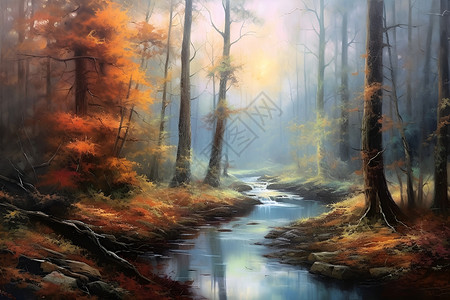 秋天的梦幻森林背景图片