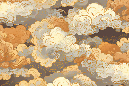 中式云彩金色纹理的云彩插画