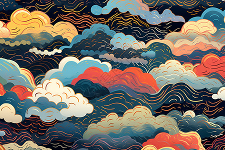 五彩斑斓的云彩插画背景图片
