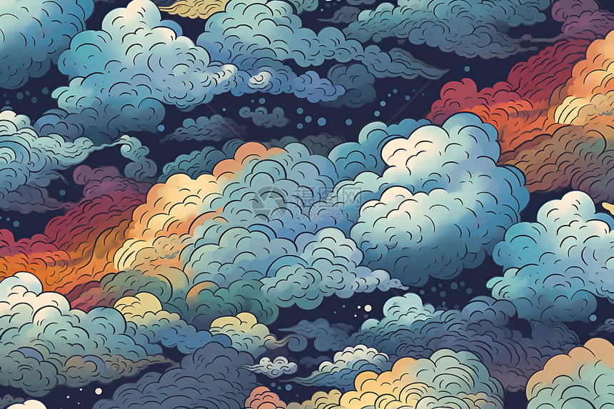 丰富的彩云绘画图片