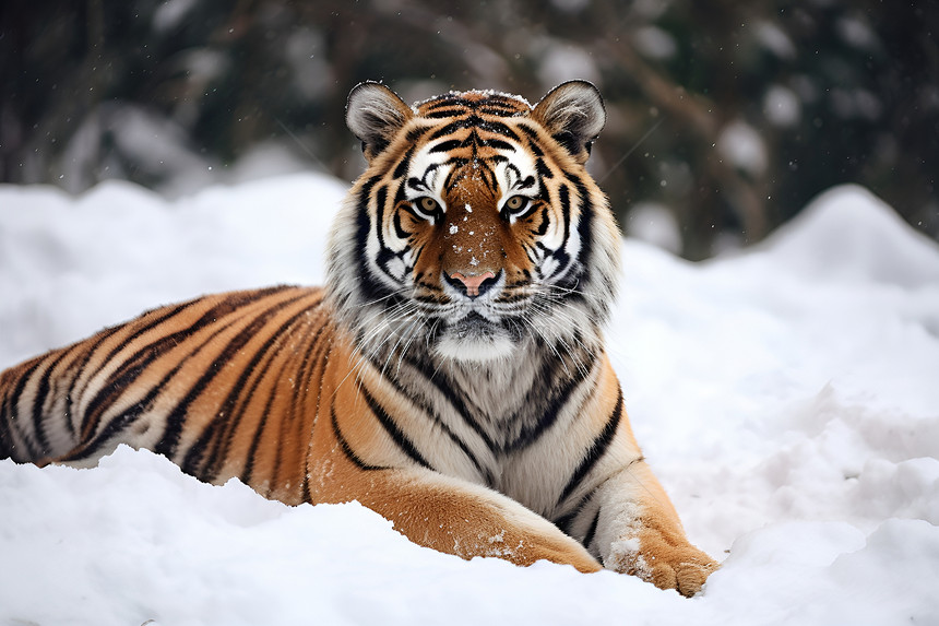 雪地中野生的老虎图片