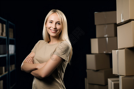 仓库中的女人和箱子背景图片