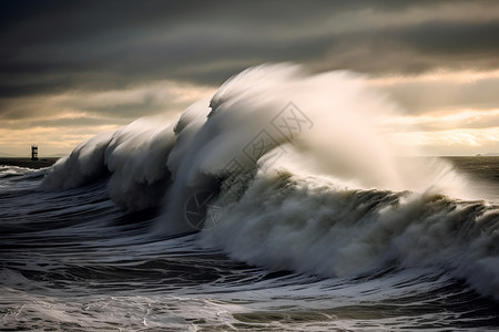 大浪冲击海岸背景图片