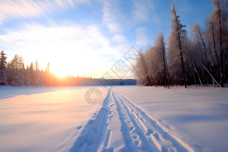冰雪覆盖的道路背景图片