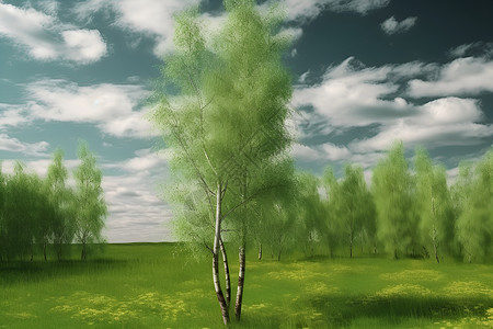 春日绿色树木背景图片