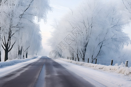 户外树木上的白雪背景图片