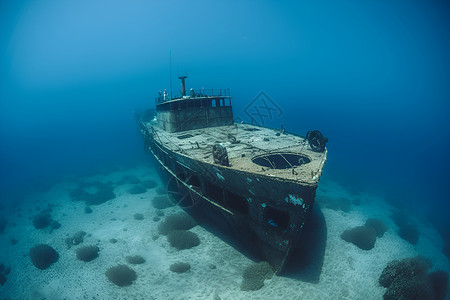 沉船潜水一艘废弃的船背景