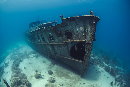 潜入深海的沉船高清图片