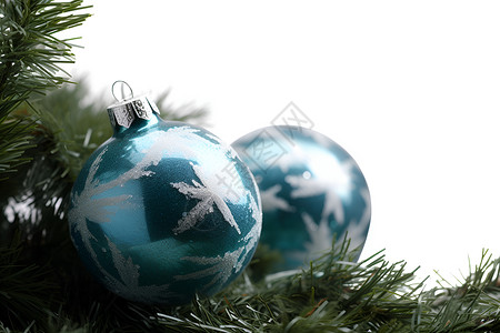 蓝色圣诞球装饰背景图片