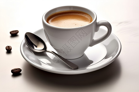 咖啡杯上白色的勺子背景图片