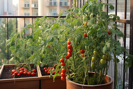阳台上种植的番茄背景图片