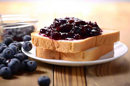 面包上的蓝莓酱高清图片