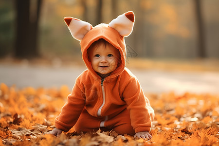 秋季宝宝户外开心的婴儿背景