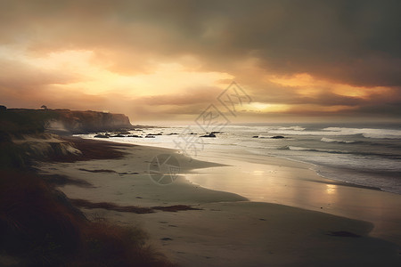黄昏下的海洋沙滩背景图片