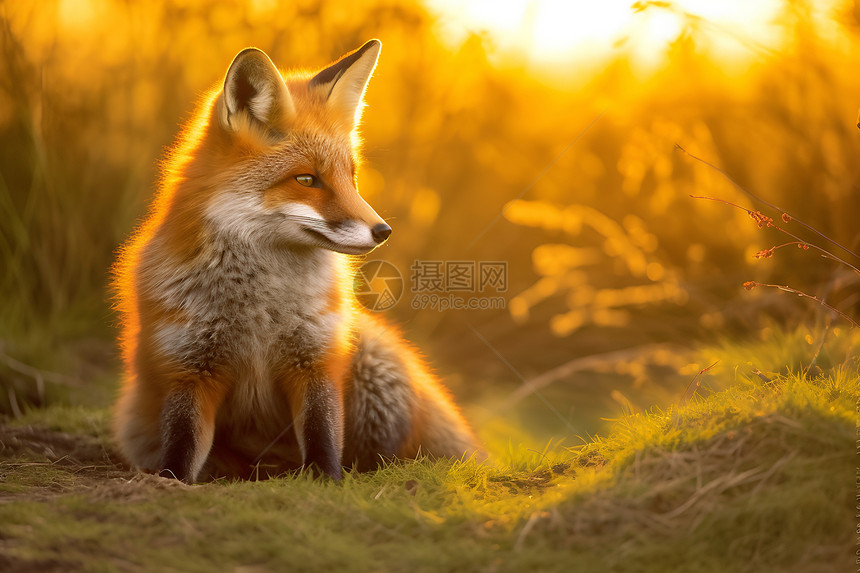 户外草地中的狐狸图片