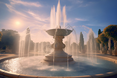 城市的喷泉瀑布背景图片