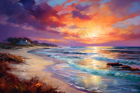 油画的梦幻海洋背景图片
