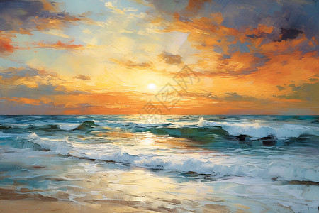 梦幻油画的海洋浪花高清图片