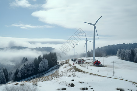 户外山坡上的风力发电背景图片
