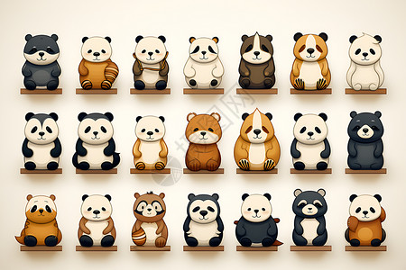 排列的熊猫玩偶背景图片