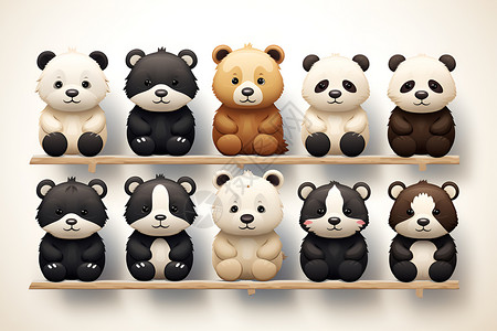 可爱的熊猫玩偶插画