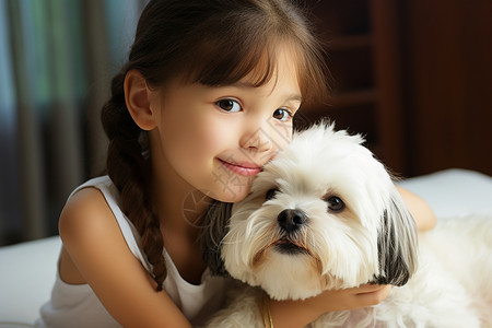 抱着小狗的小女孩背景图片