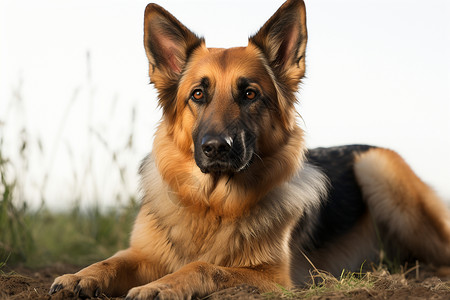 趴在泥土上的牧羊犬背景图片