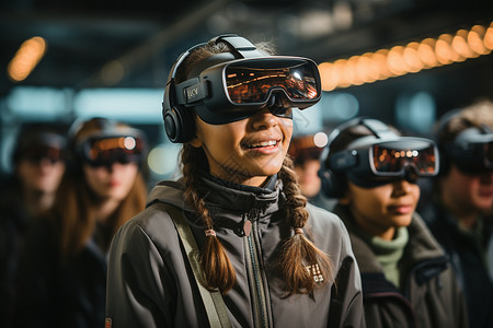带着VR眼睛戴着虚拟眼睛的女孩背景