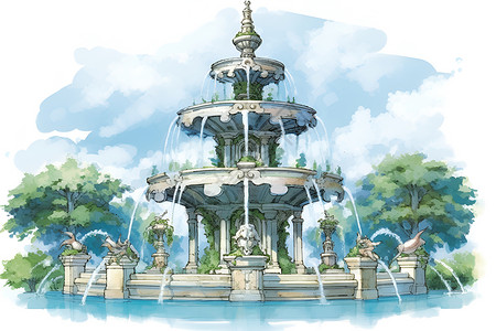 公园的喷泉背景图片