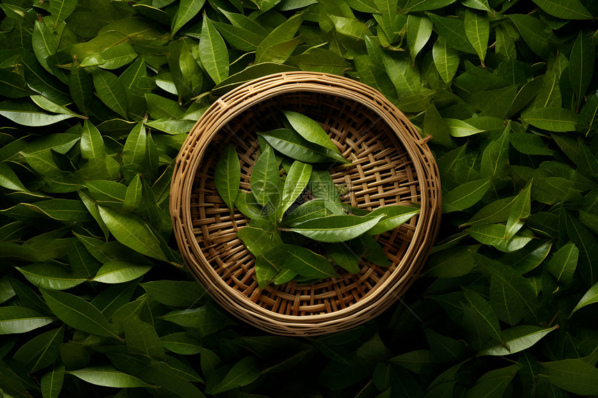 丰收的绿茶叶图片