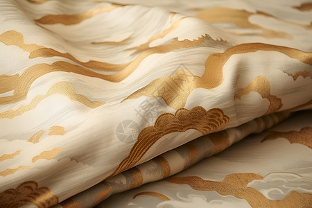 中国风元素云纹金色和米色织物背景