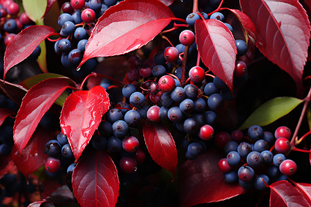 红叶中的浆果背景图片