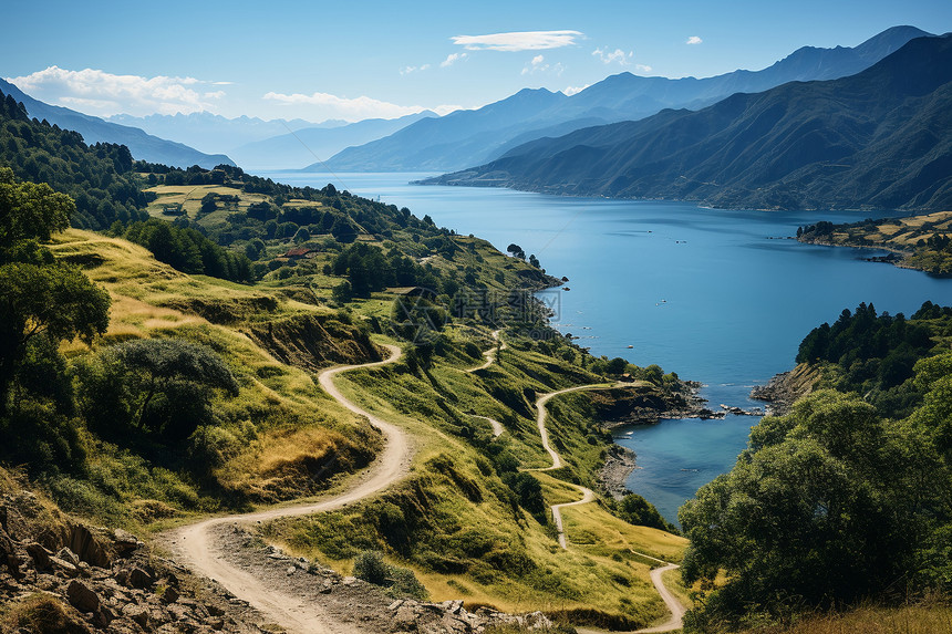 山脉河流的道路图片