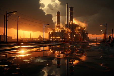 夜晚的工业工厂背景图片