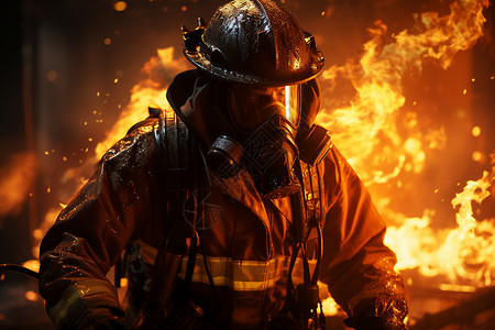 防护服装火焰中救火的男性背景