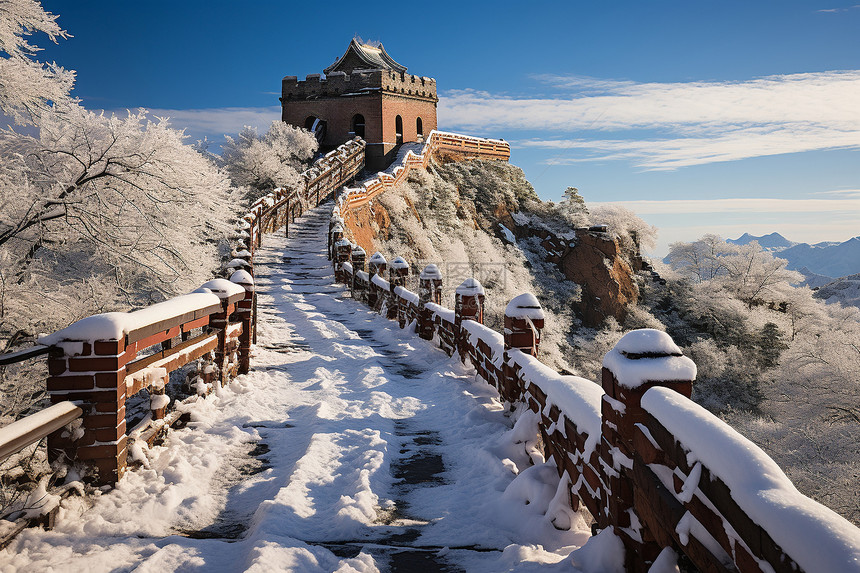 雪地里的传统房屋图片