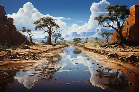 沙漠上的流水河流背景图片