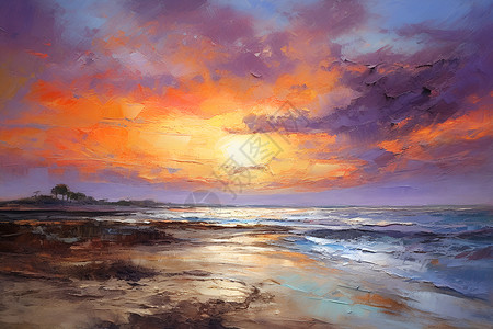 黄昏落日下的海滩背景图片