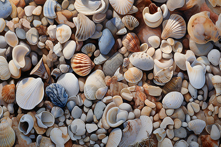 沙砾沙滩上的贝壳插画