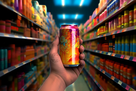 塑料瓶雪碧饮料超市货架间拿着饮料的手插画
